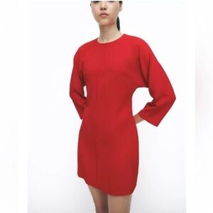 Zara Crape Mini Dress. Vibrant Red. Size Medium